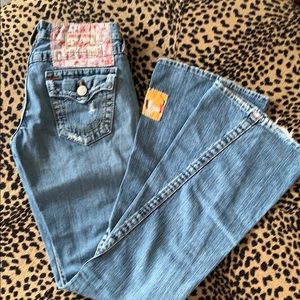True Religion flare jeans with patches